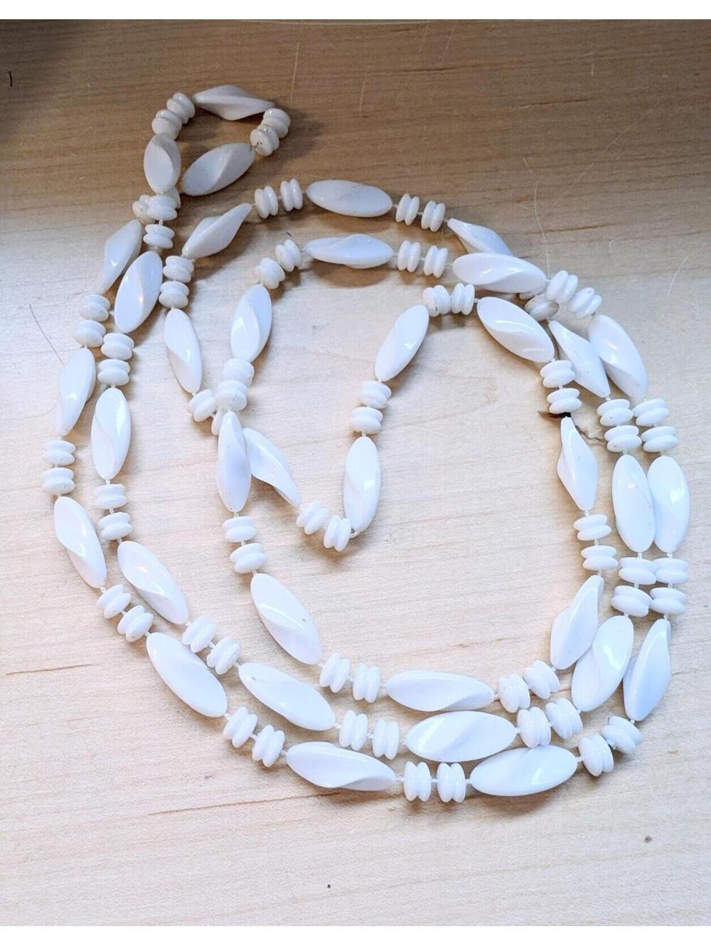 Vintage 50s Retro Super Long White Celluloid Beaded Necklace